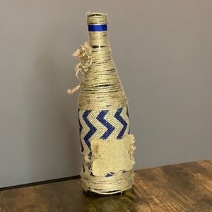 Decorative Twine-Wrapped Bottle with Blue Chevron Pattern